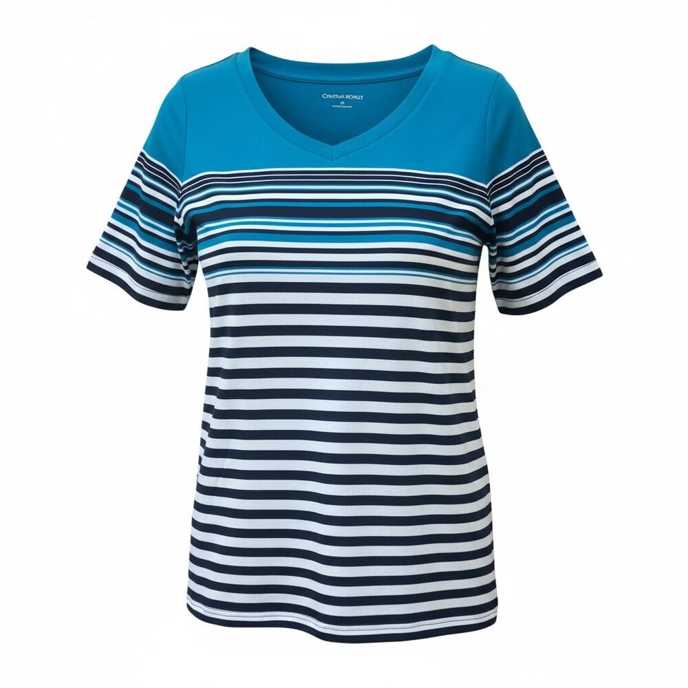 Croft & Borrow Womens Blue/Teal T-shirt 100% Cotton Square Neck Short Sleeve- M